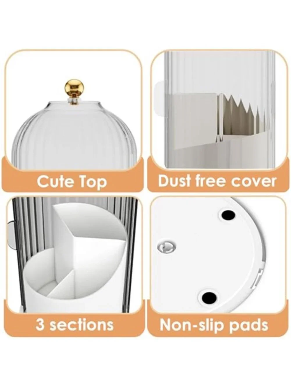 Rotating Makeup Brush Holder With Lid Organizer Dustproof Vanity Storage